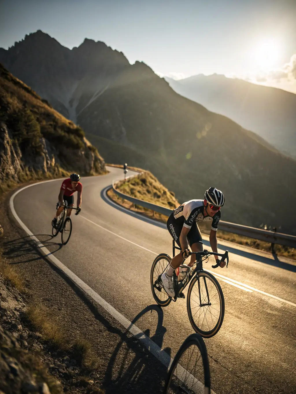 A group of cyclists participating in a training session on a mountain trail, with coaches providing guidance and support.